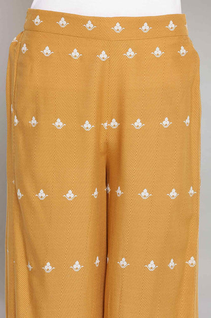 Yellow Printed kurta-Parallel Pants-Voile Dupatta Set