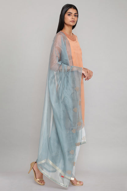 Peach Embroidered Straight kurta-Parallel Pants-Dupatta Set