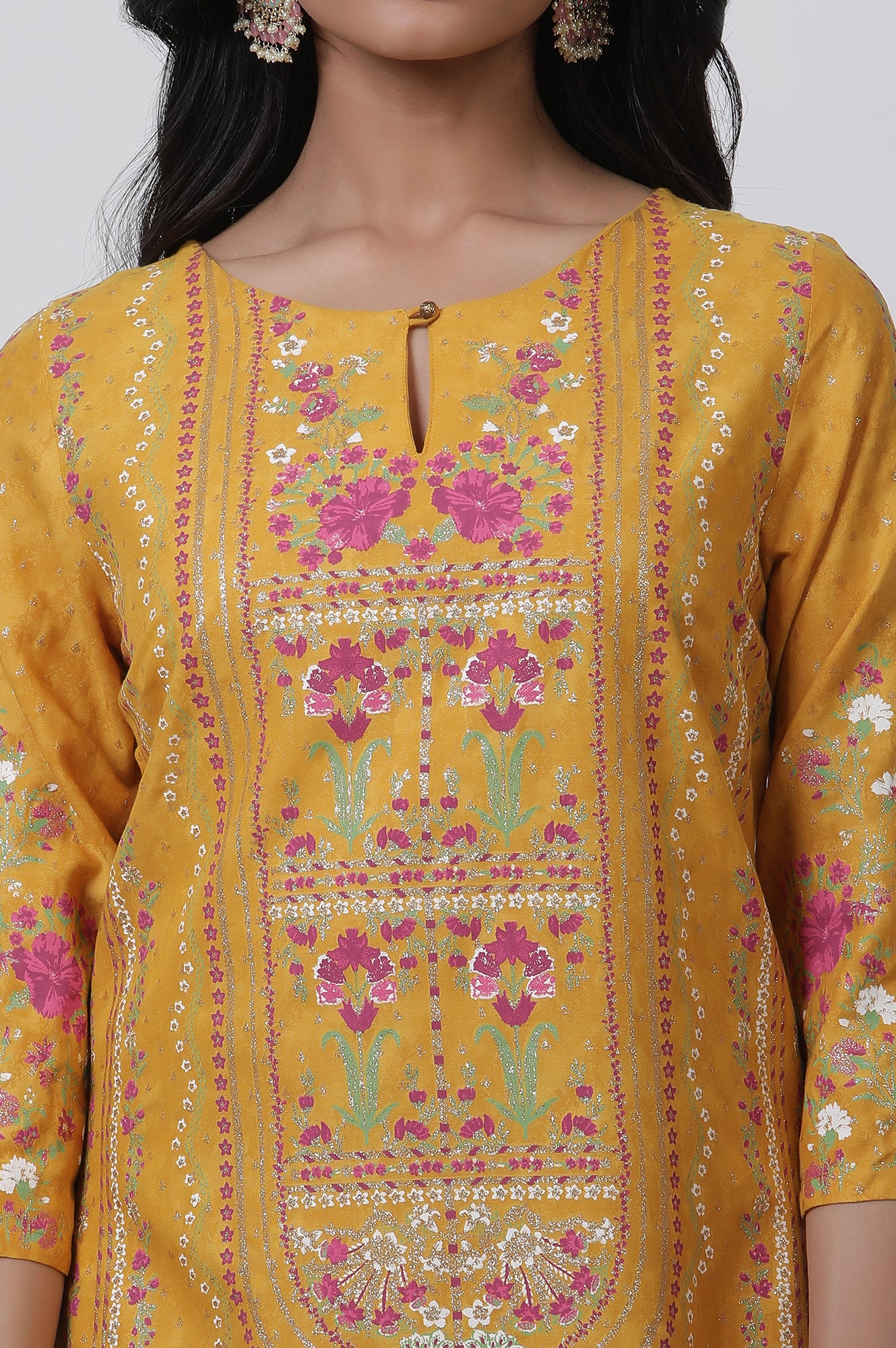 Yellow A-Line Printed Kurta And Parallel Pants Set