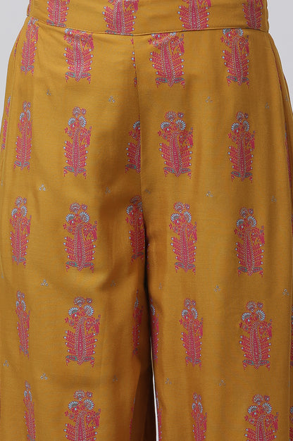 Yellow A-Line Printed Kurta And Parallel Pants Set