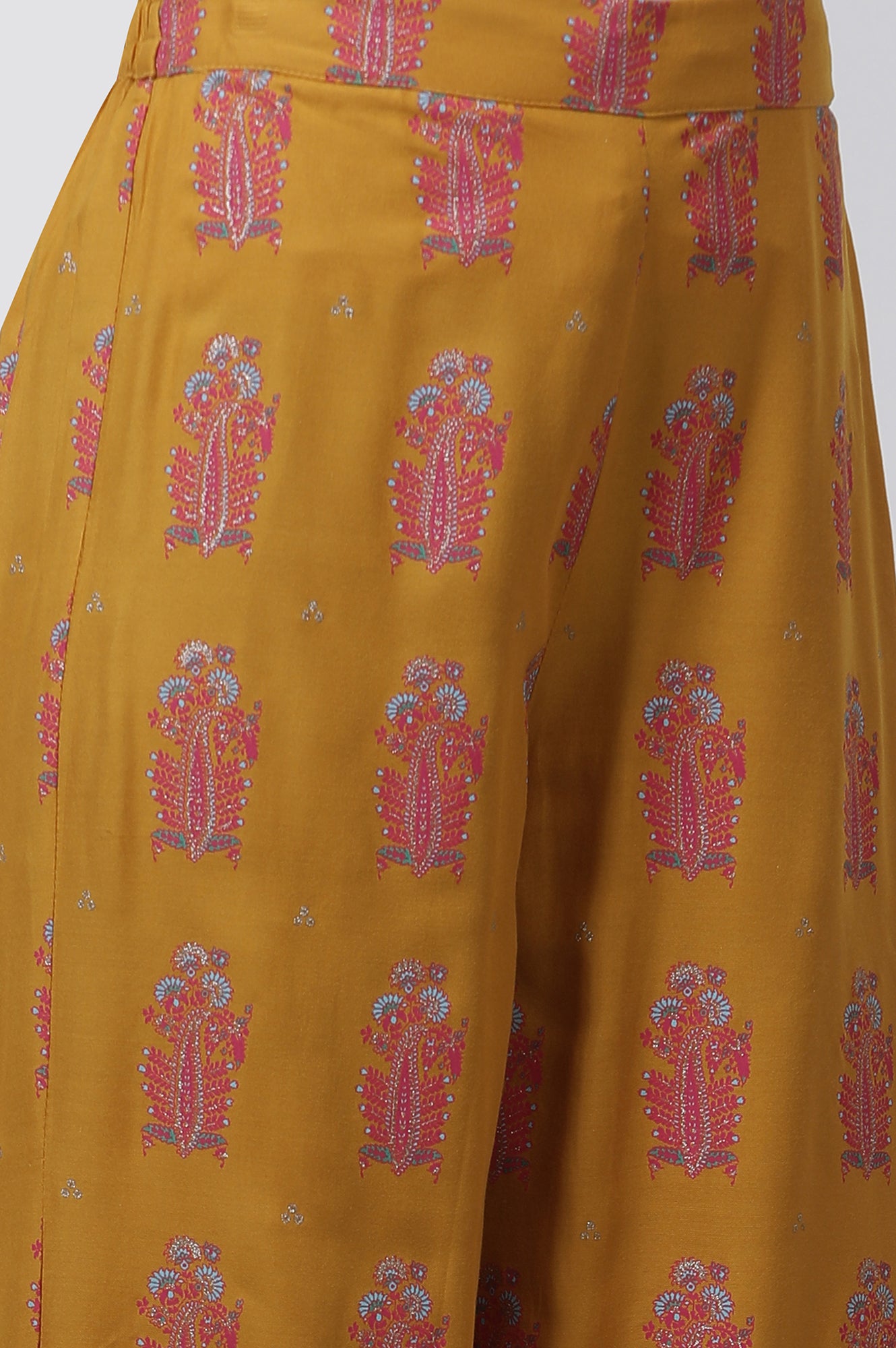 Yellow A-Line Printed Kurta And Parallel Pants Set