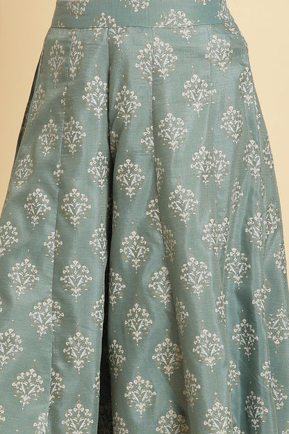 Blue Embroidered Round Neck kurta-Printed Culottes-Dupatta Set - wforwoman