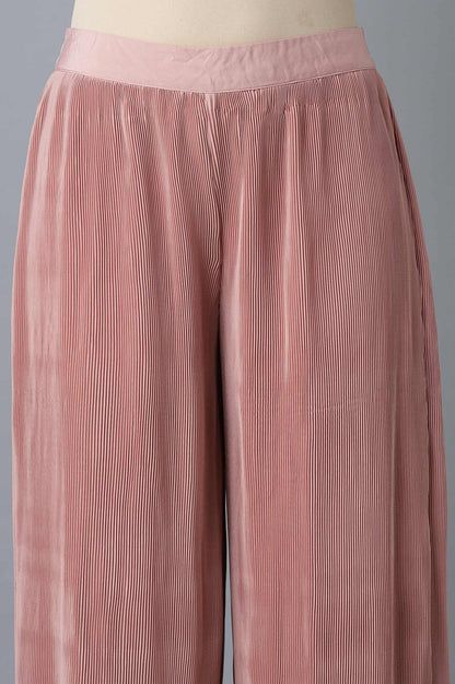 Mauve Pleated kurta-Parallel Pants Set