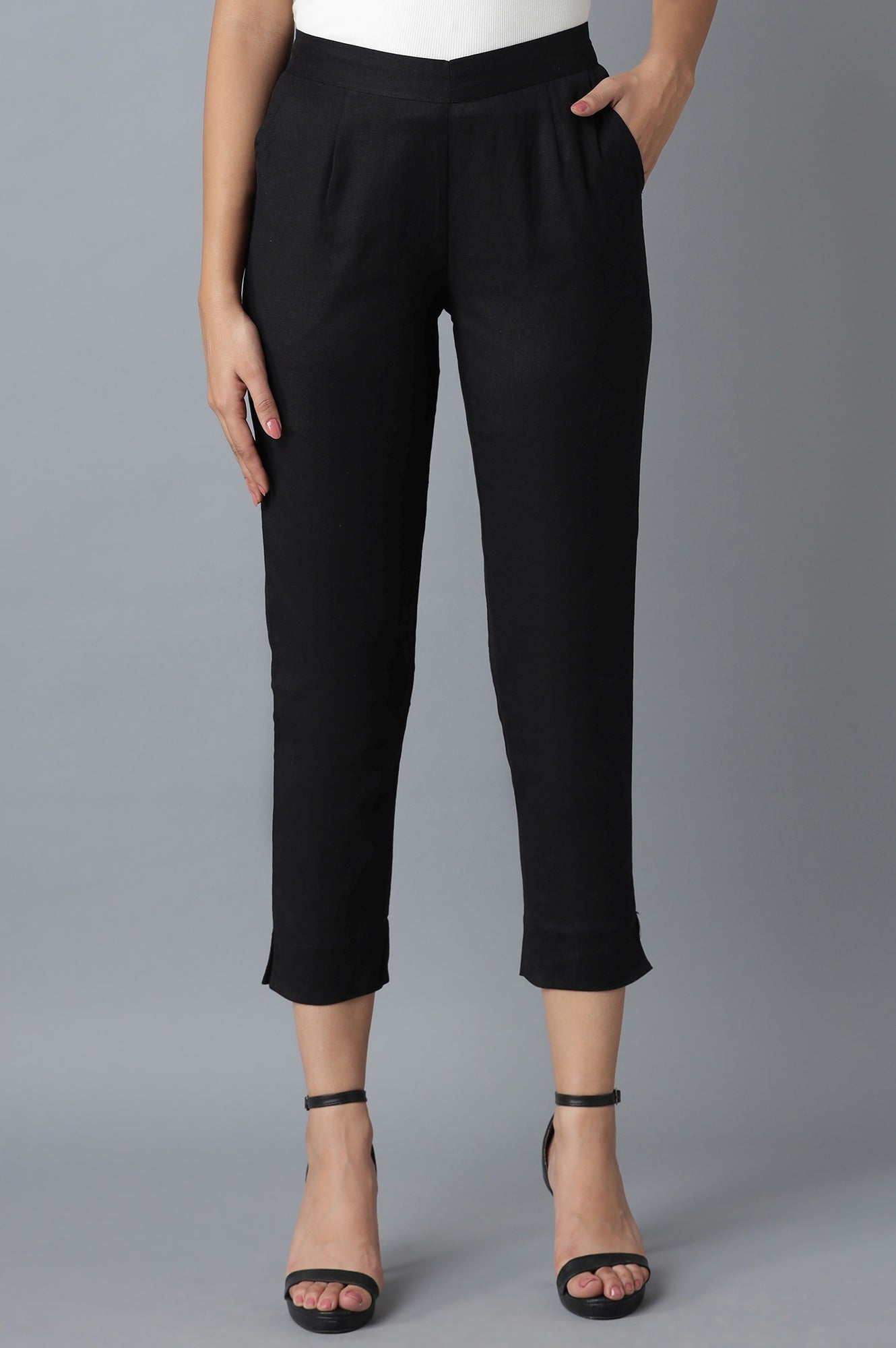 Black Roll-up Hem Trousers