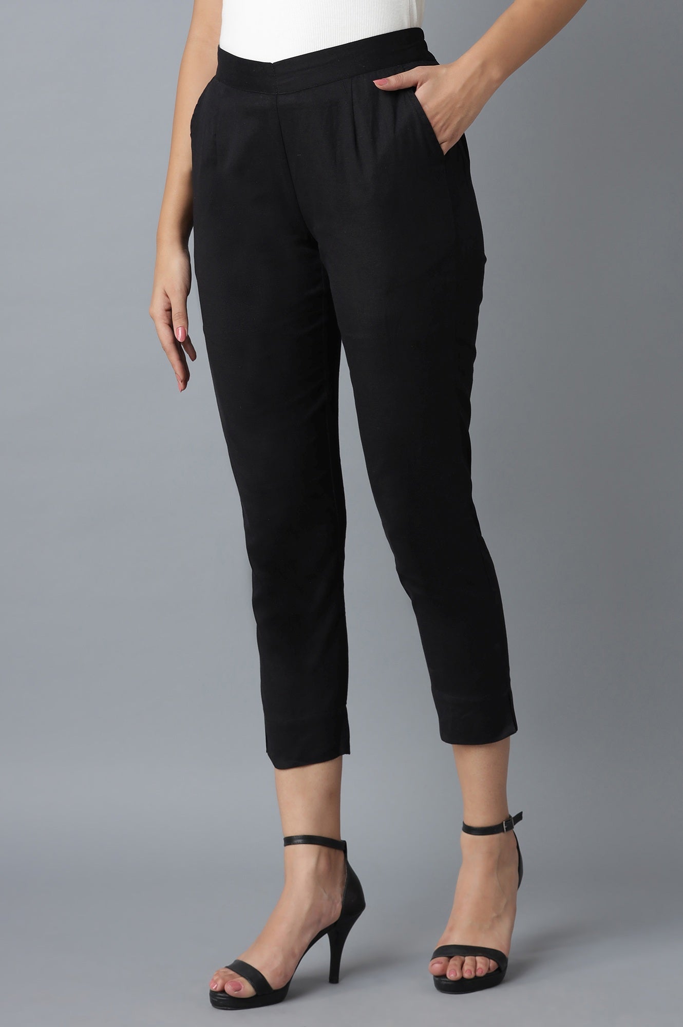 Black Roll-up Hem Trousers