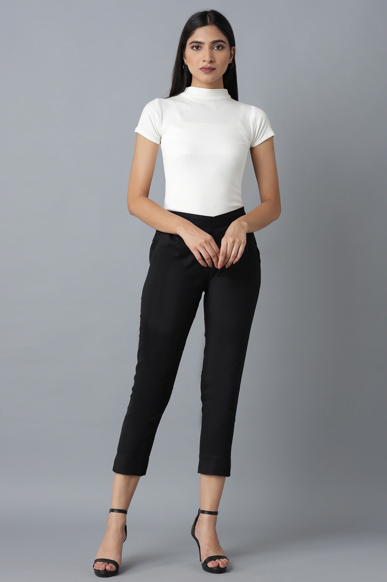 Black Roll-up Hem Trousers