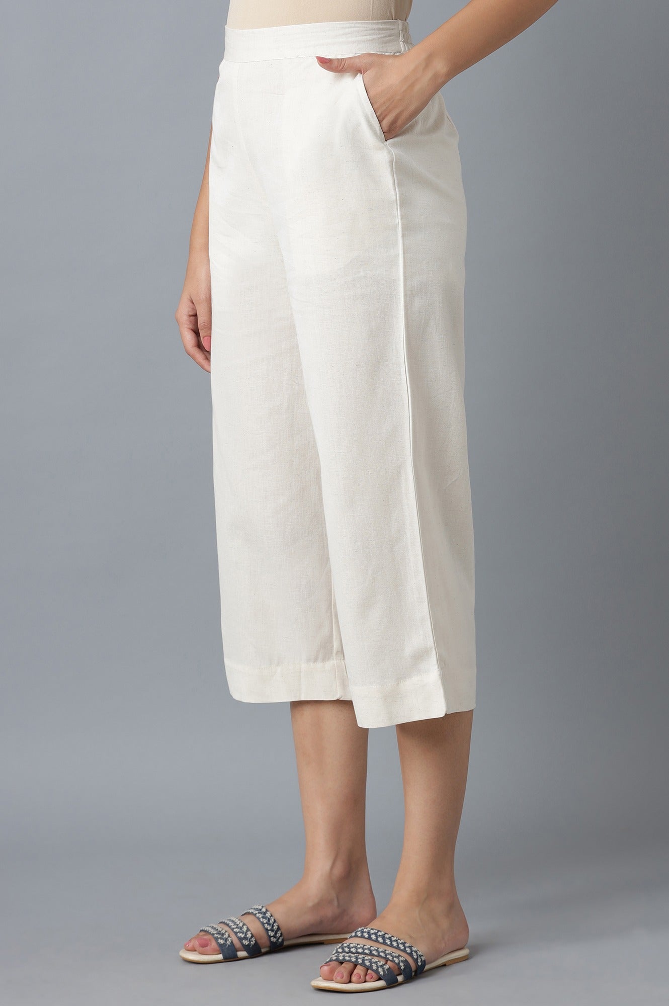 Beige Calf Length Culottes