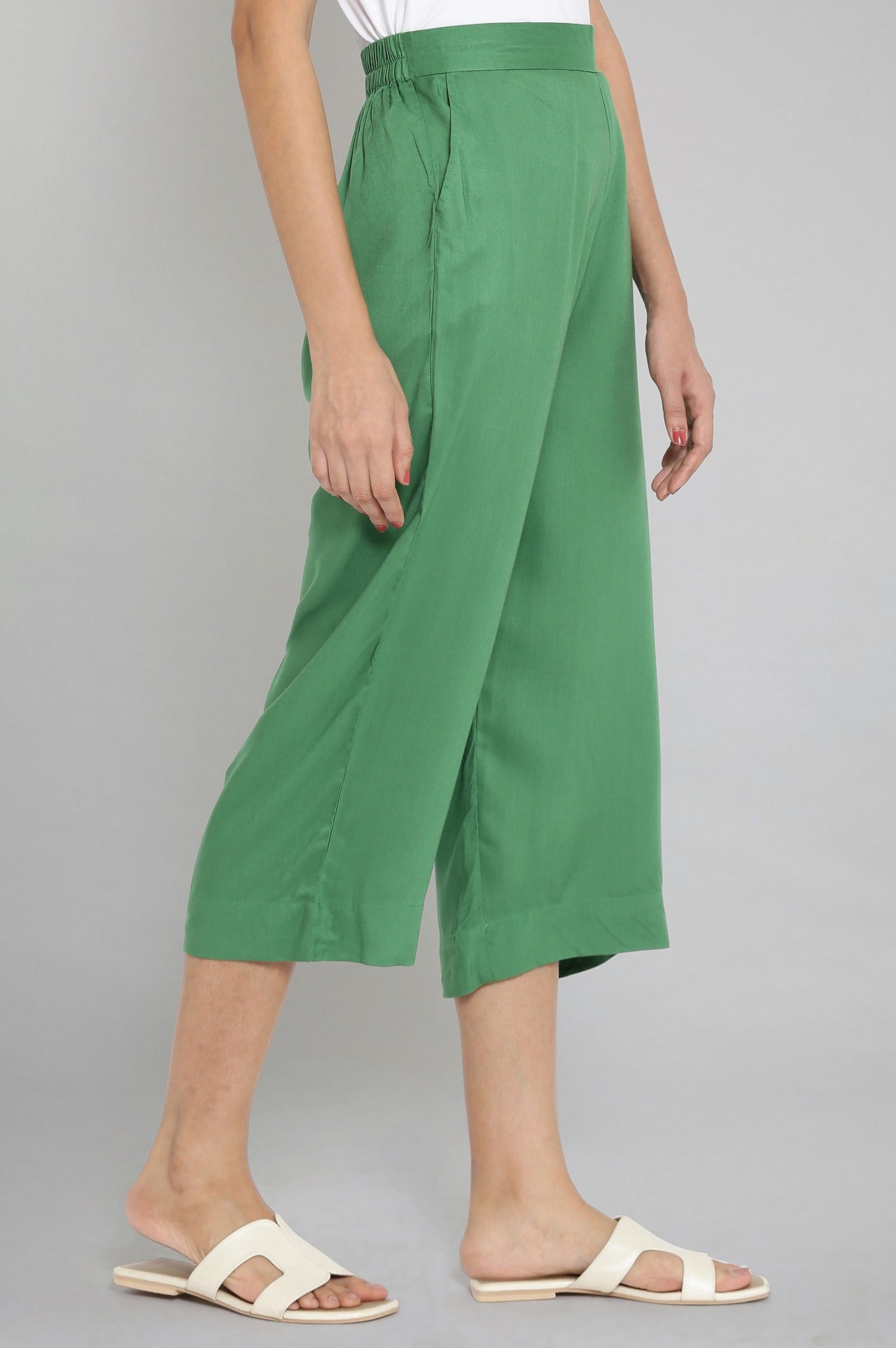 Green Calf Length Culottes