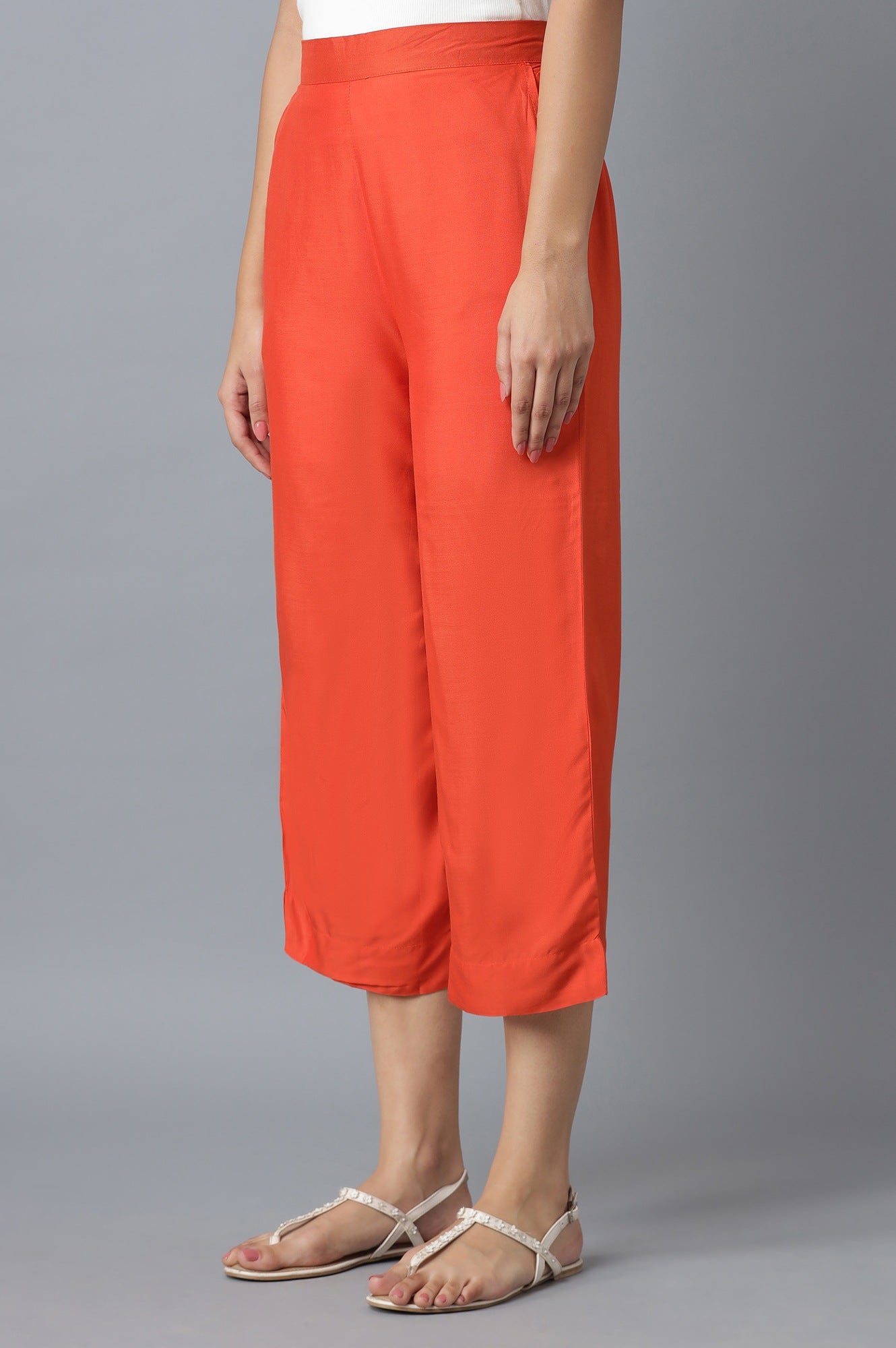 Orange Calf Length Culottes