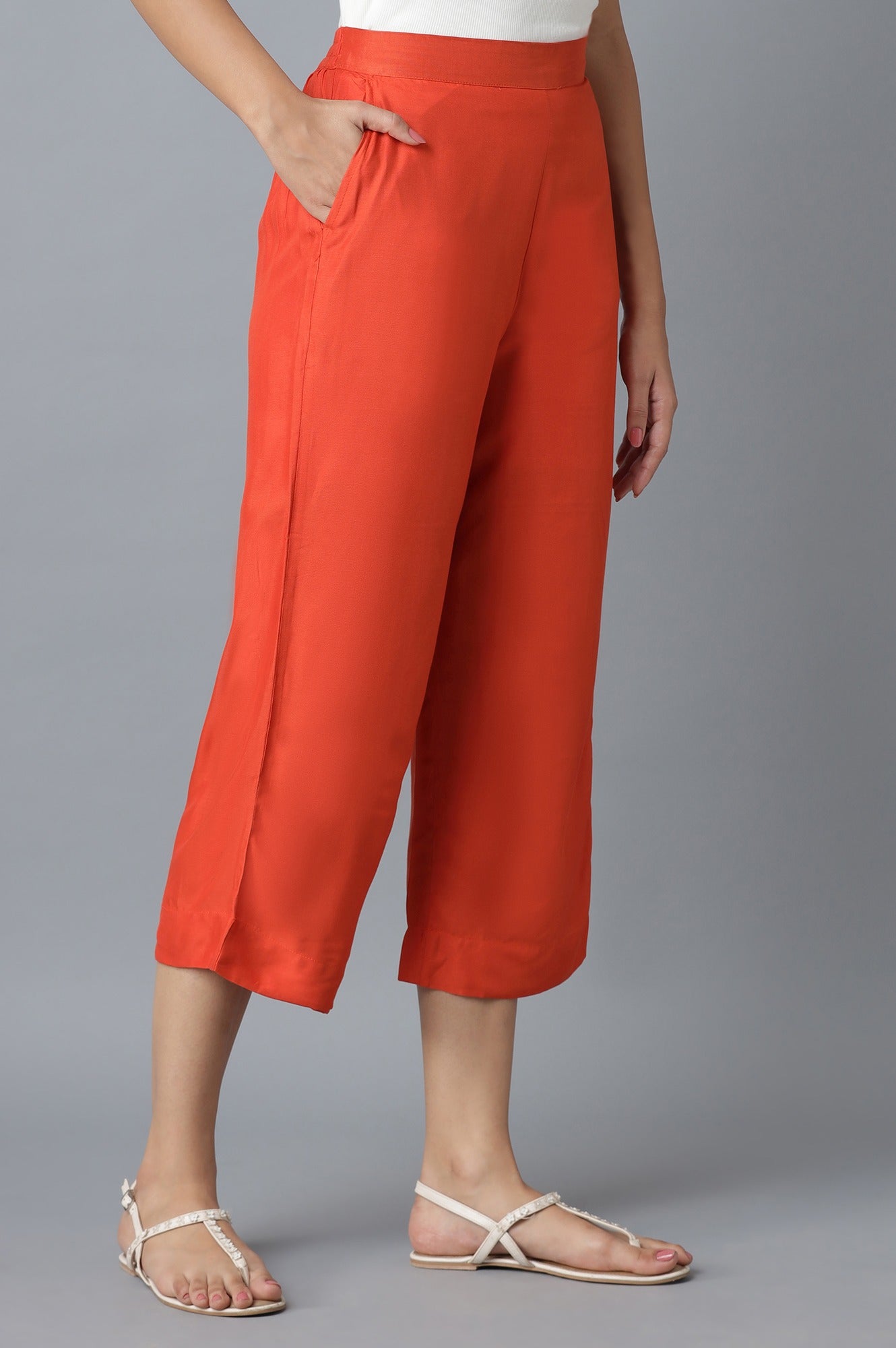 Orange Calf Length Culottes