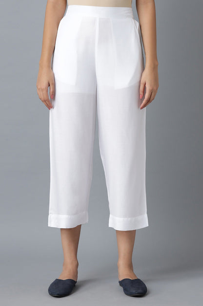 White Calf Length Culottes