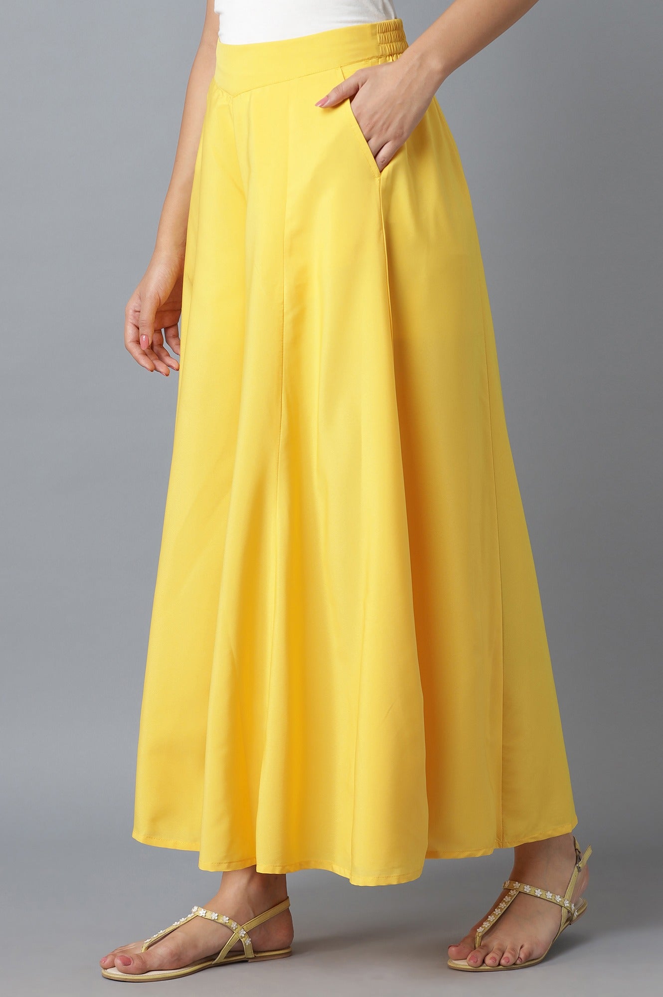 Yellow Solid Flared Palazzo