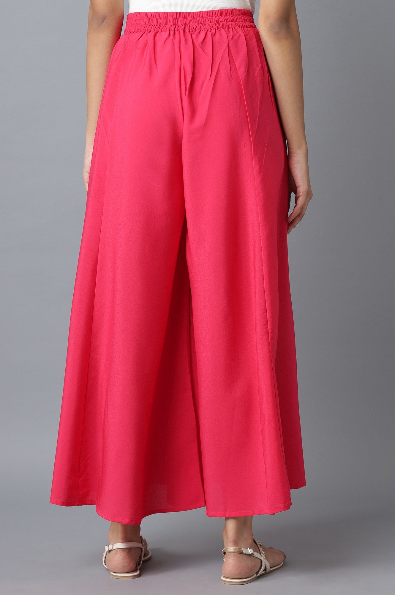 Pink Solid Flared Palazzo