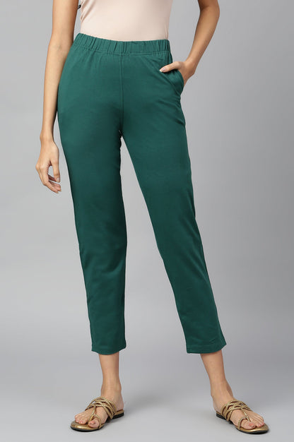 Green Cotton Lycra Women Pants