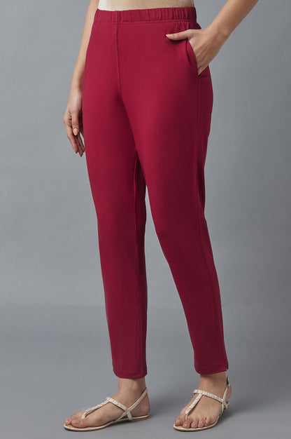 Red Cotton Lycra Jersy Pants