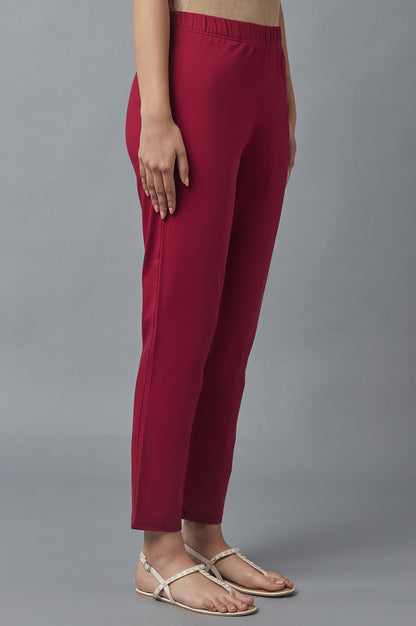 Red Cotton Lycra Jersy Pants