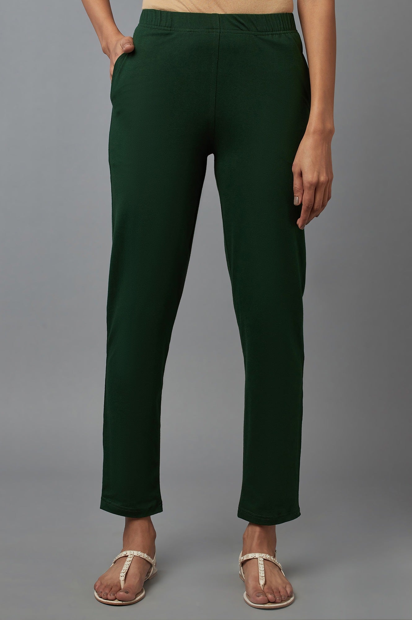 Green Cotton Lycra Jersy Pants