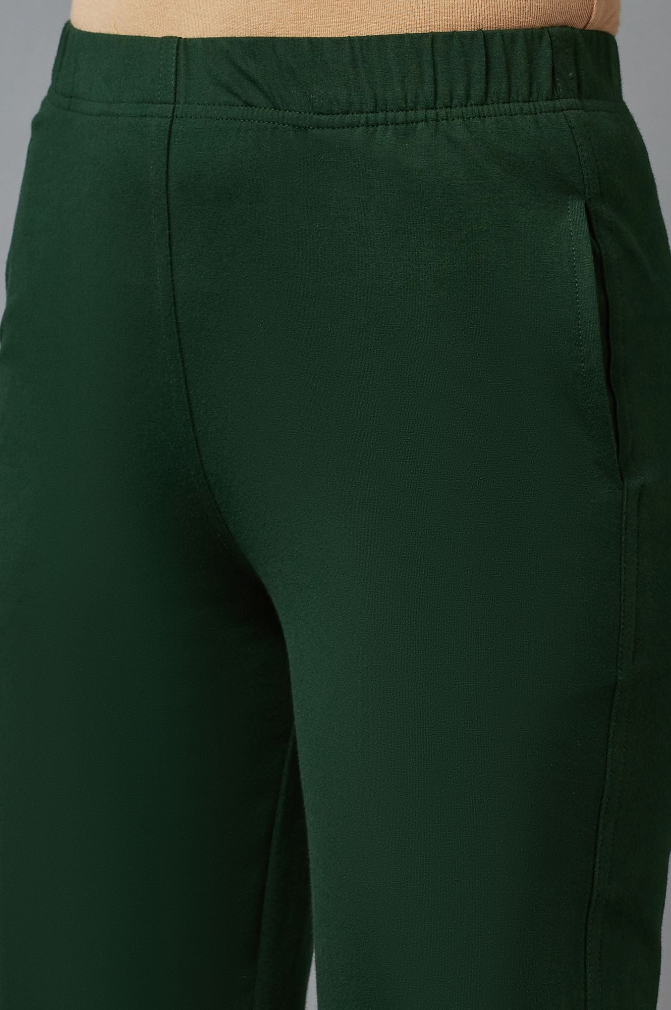 Green Cotton Lycra Jersy Pants