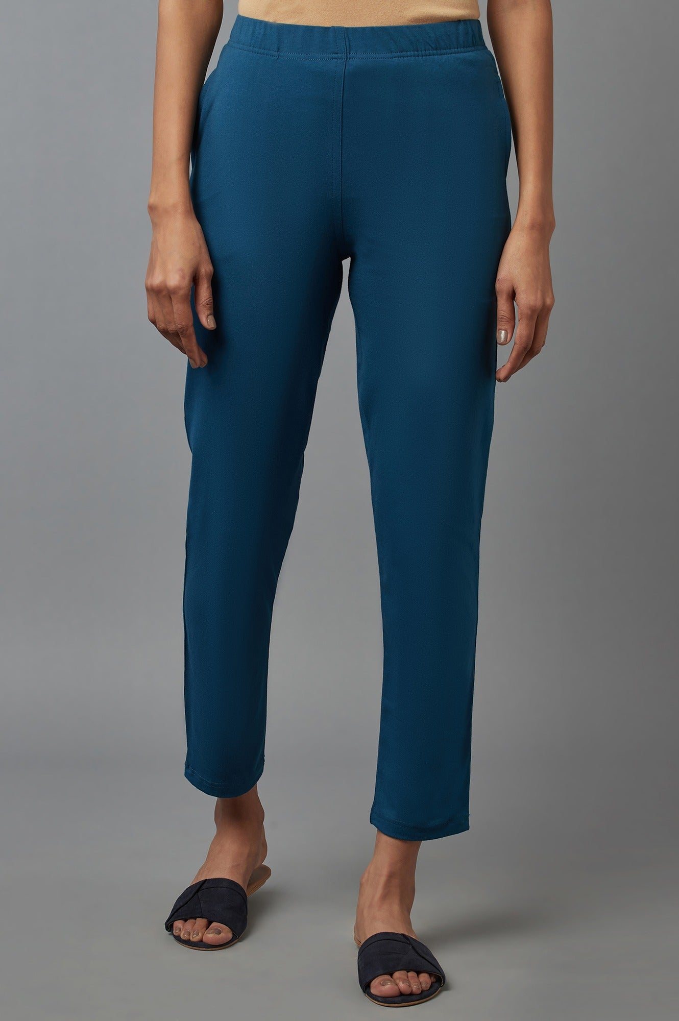 Blue Cotton Lycra Jersy Pants