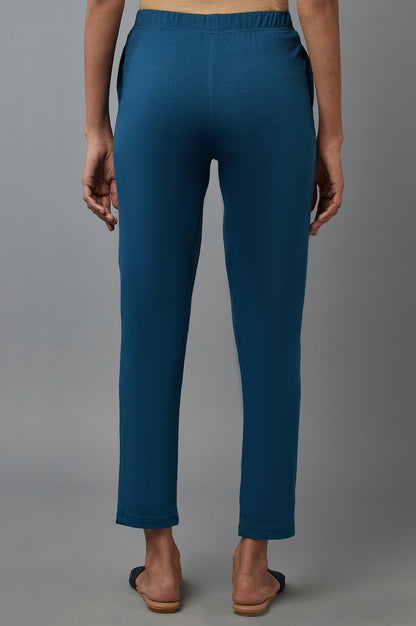 Blue Cotton Lycra Jersy Pants