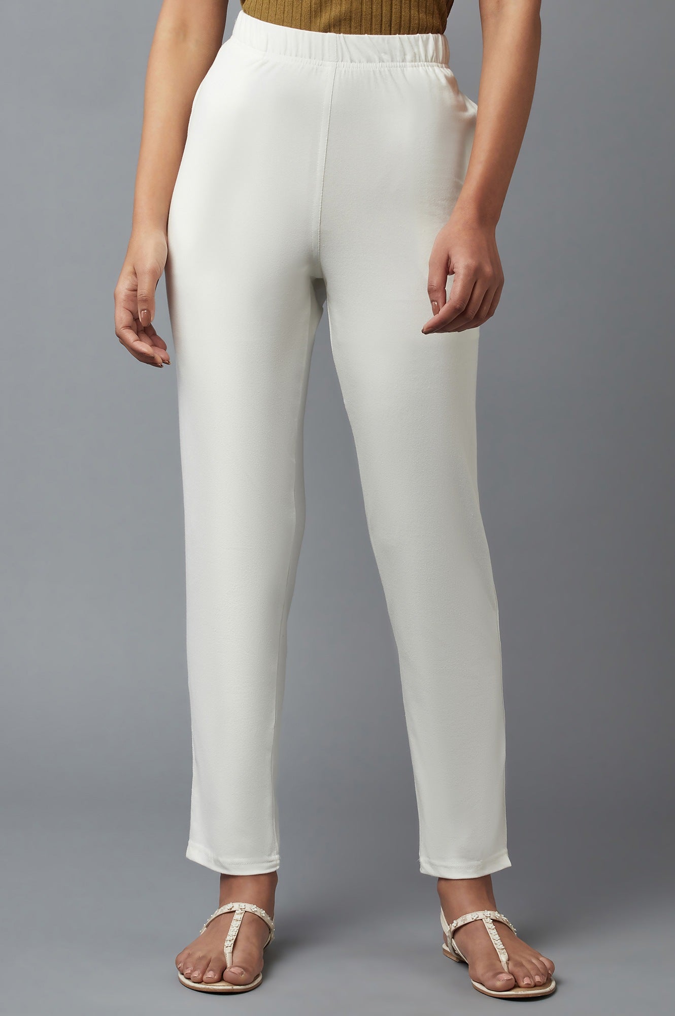 White Cotton Lycra Jersy Pants