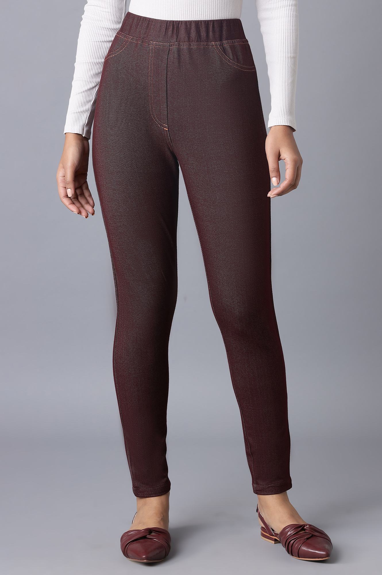 Maroon Twill Jeggings