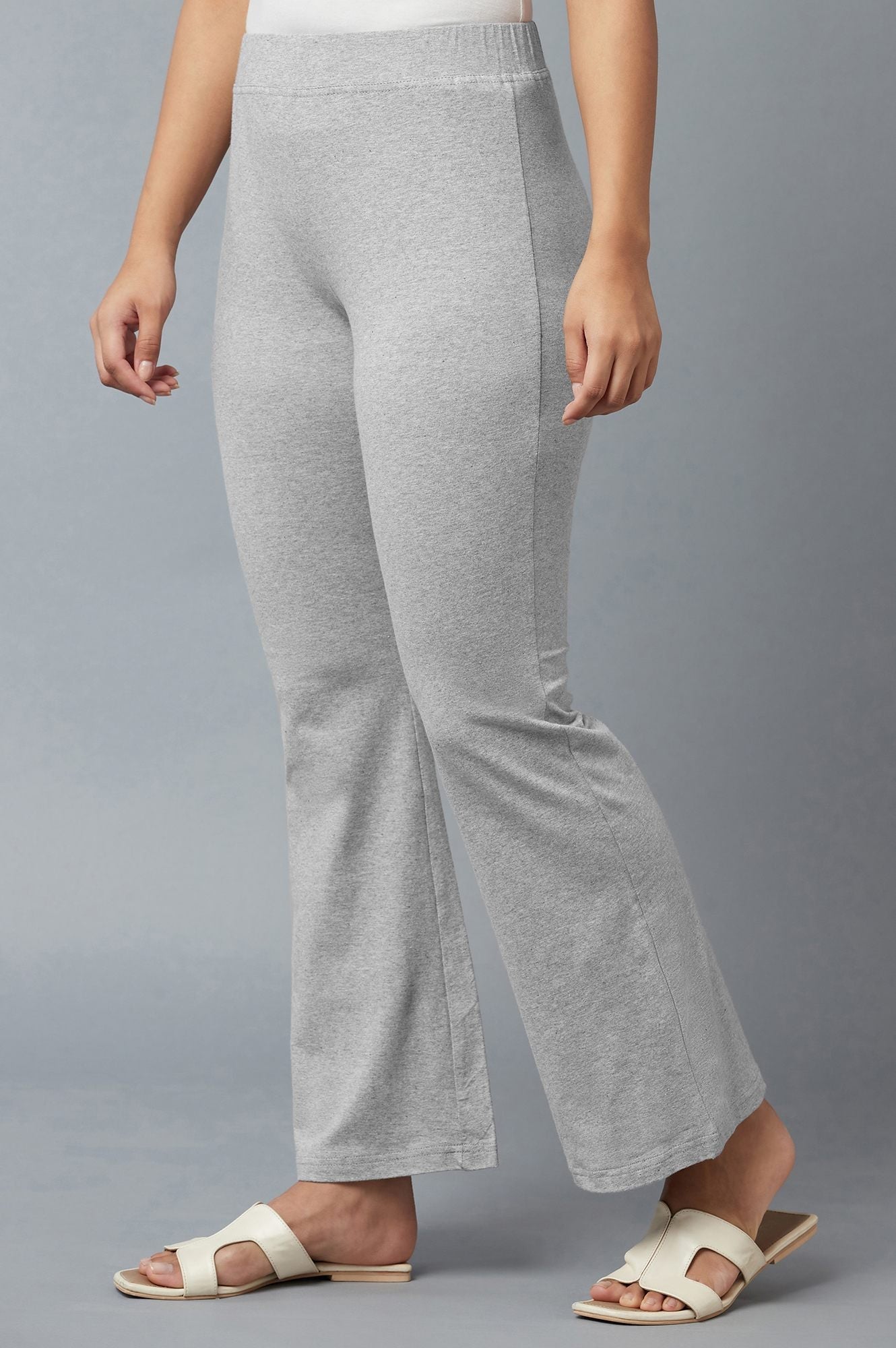 Grey Solid Flared Cotton Pants With Slip On Closure – wforwoman
