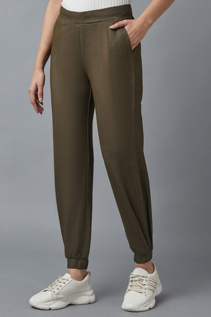 Olive Green Inverted Box Pleat Joggers