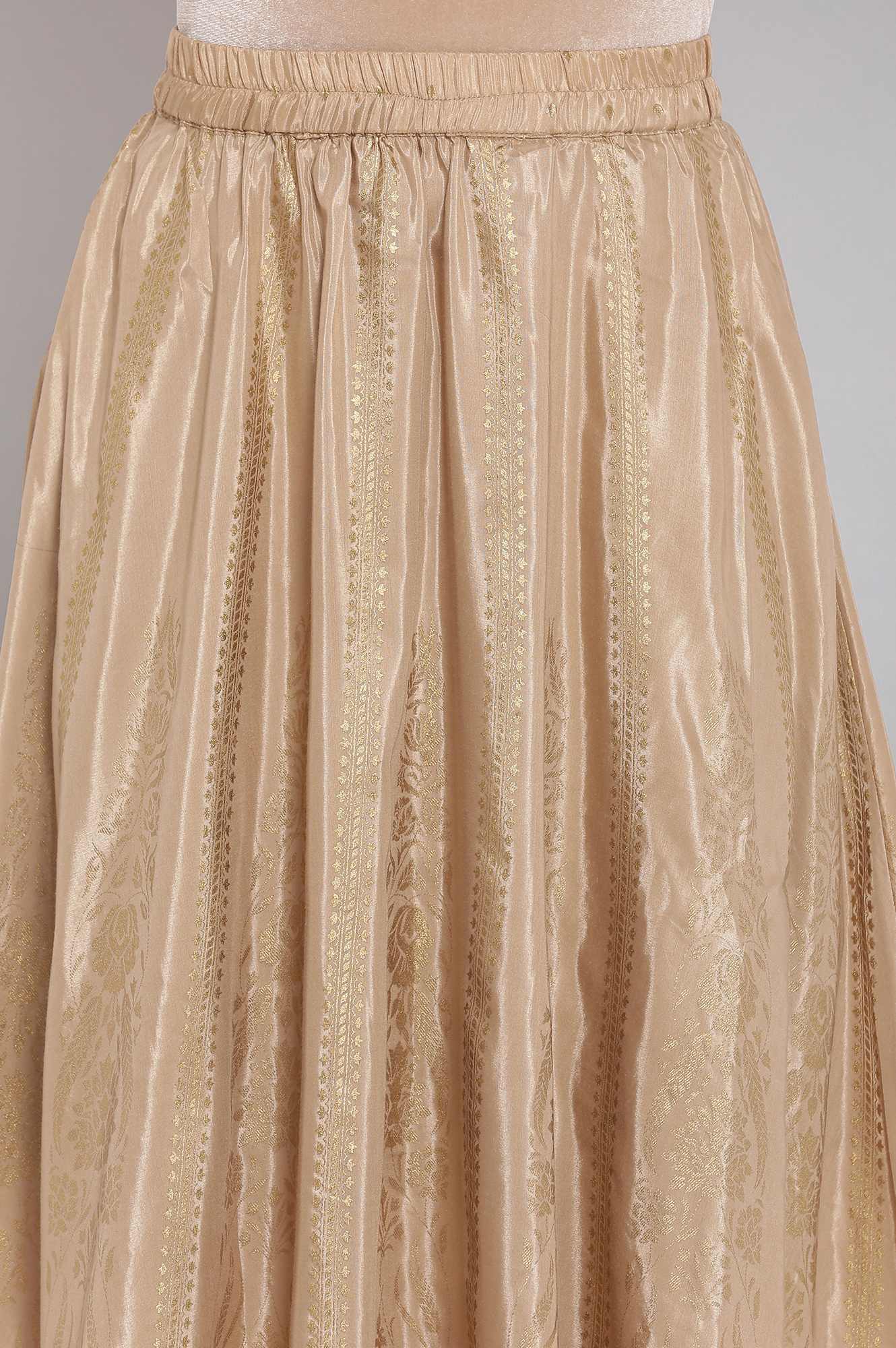 スカート Gold Froisse Lurex Skirt Gold Printed Flared Woven Skirt with Elasticated Waist
