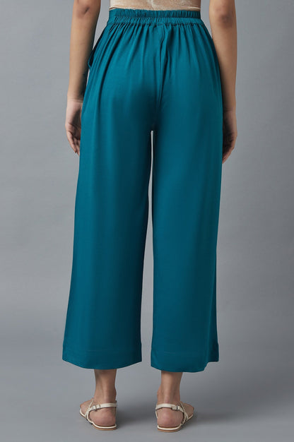 Teal Cotton Lycra Straight Palazzo