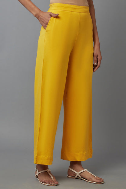 Yellow Cotton Lycra Straight Palazzo