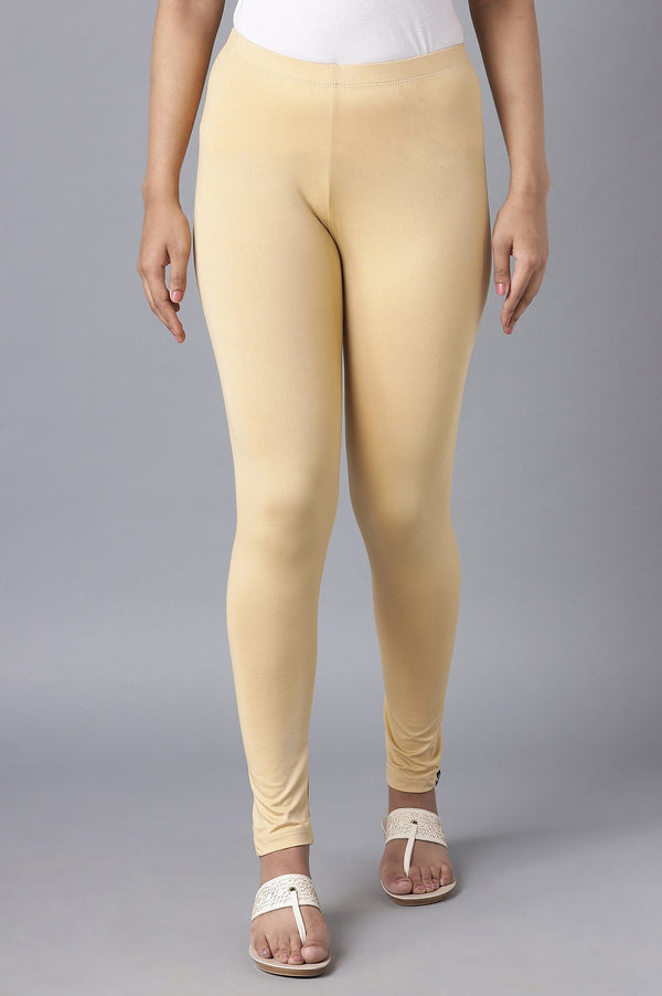 Gold Solid Skinny Fit Tights With Elasticated Waist