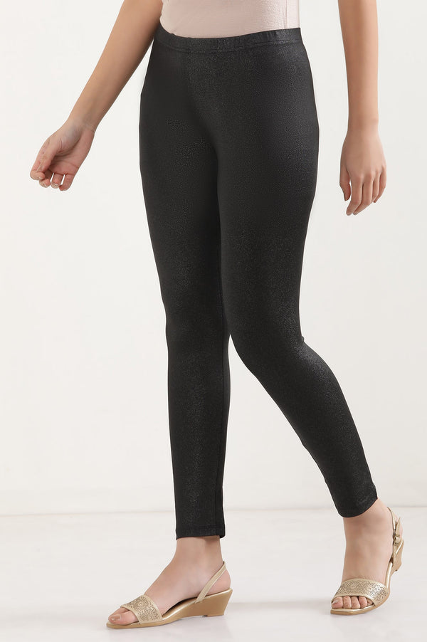Black Solid Skinny Fit Tights With Elasticated Waist