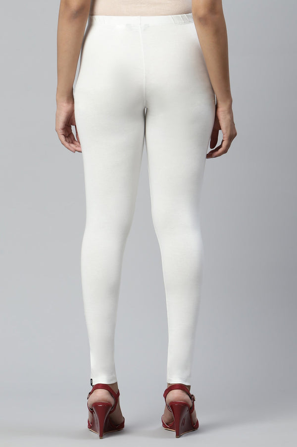 Off White Solid Skinny-fit Cotton Tights with Elasticated Waistband