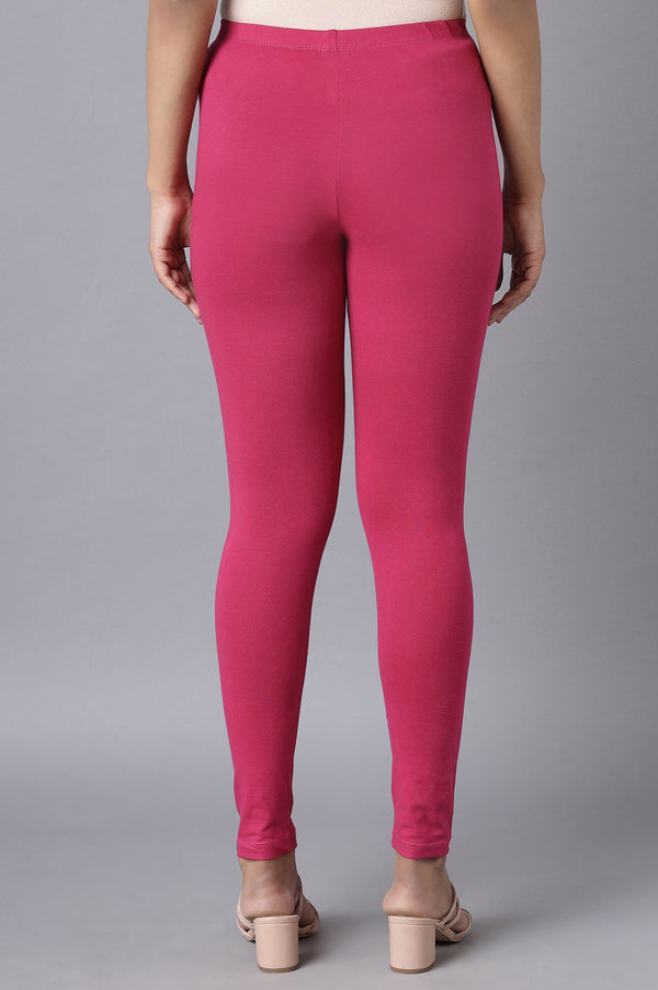 Pink Solid Skinny Fit Cotton Tights With Elasticated Waist
