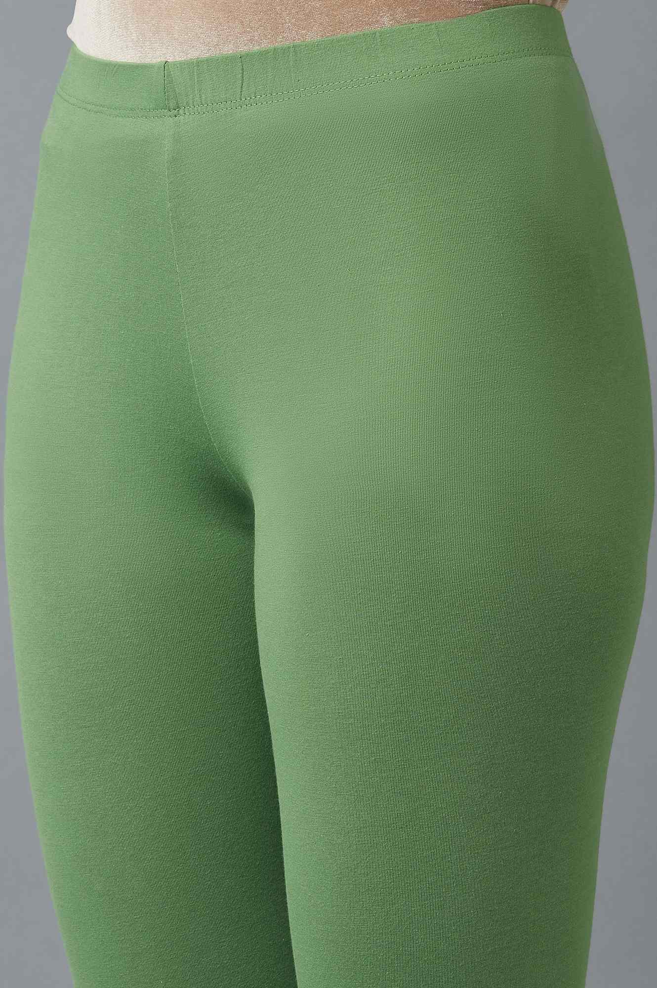 Mineral Green Cotton Lycra Cropped Tights