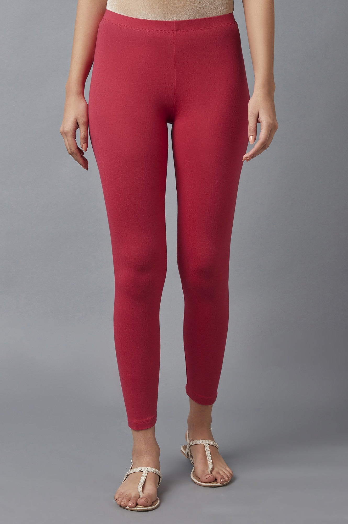 Lipstick Red Cotton Lycra Cropped Tights