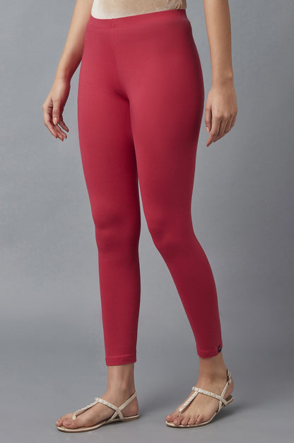 Lipstick Red Cotton Lycra Cropped Tights