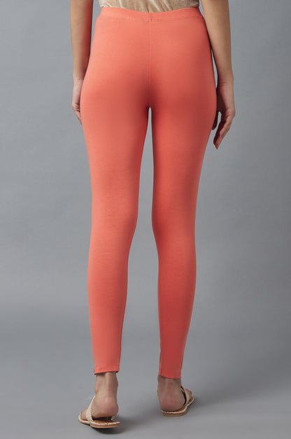 Mandarin Red Cotton Lycra Cropped Tights