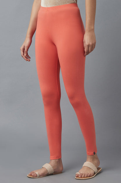 Mandarin Red Cotton Lycra Cropped Tights