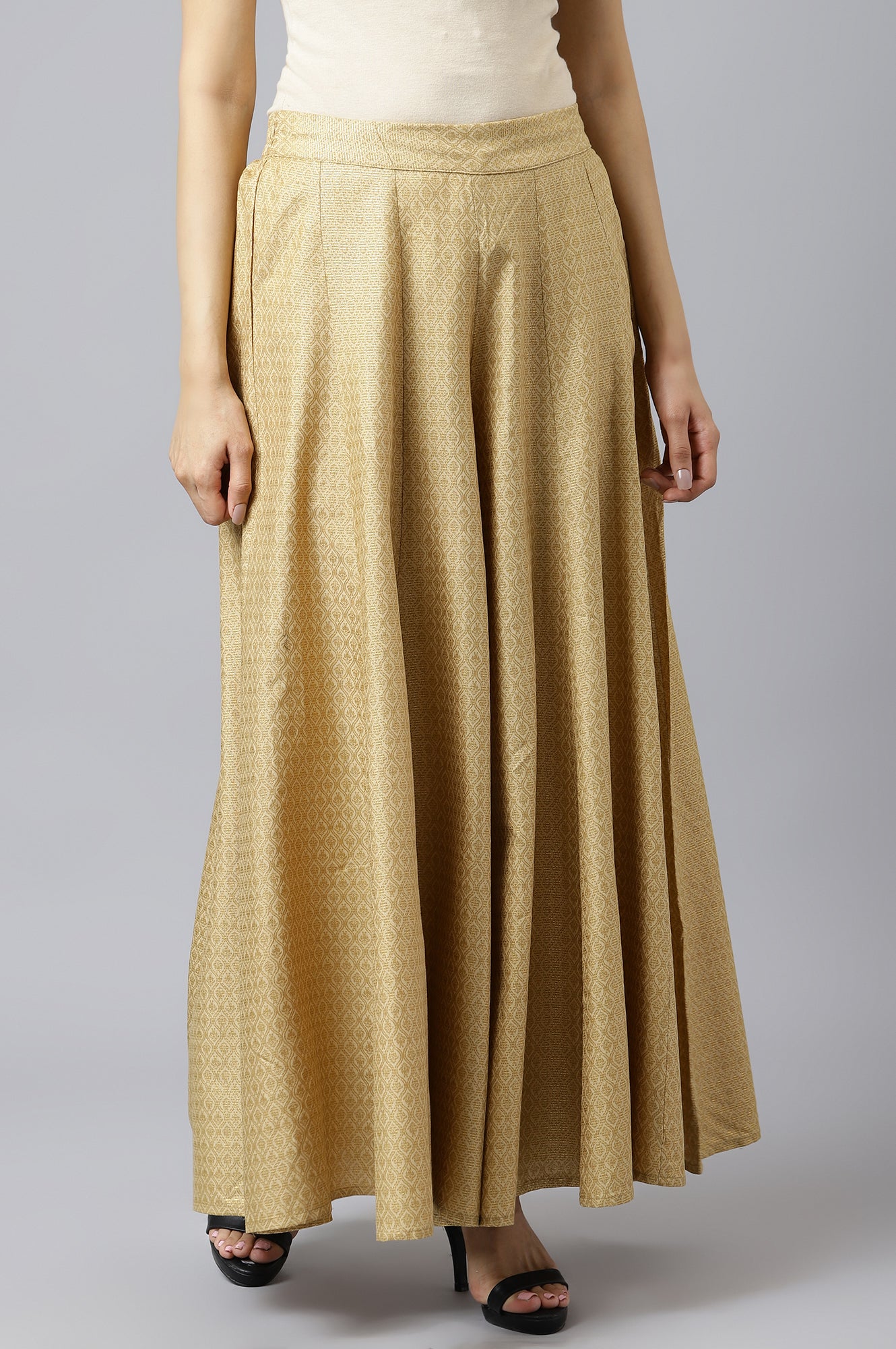 Beige Solid Culottes