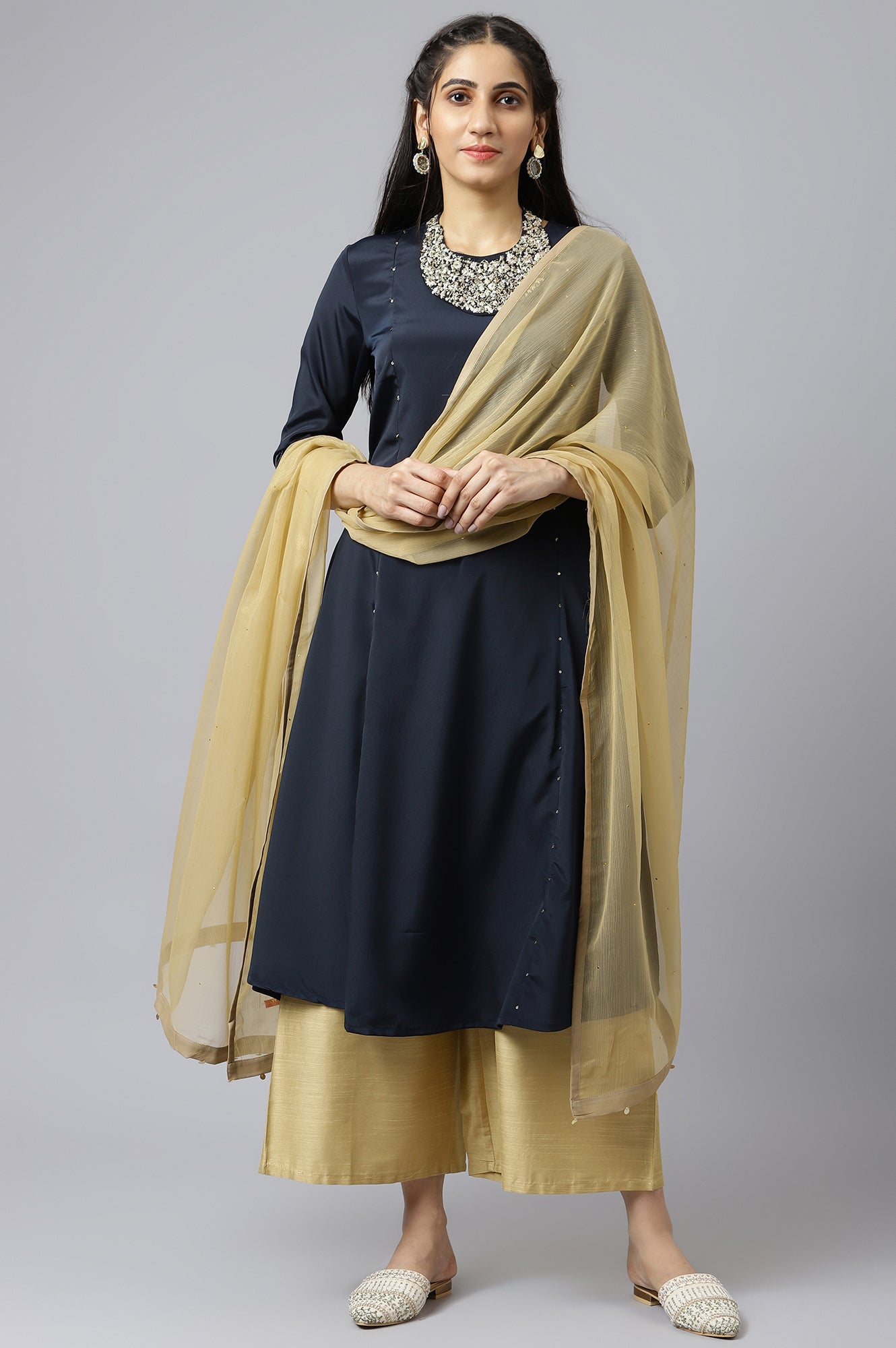 Golden Chiffon Dupatta with Sequin