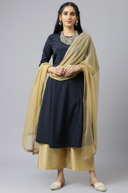 Golden Chiffon Dupatta With Sequin