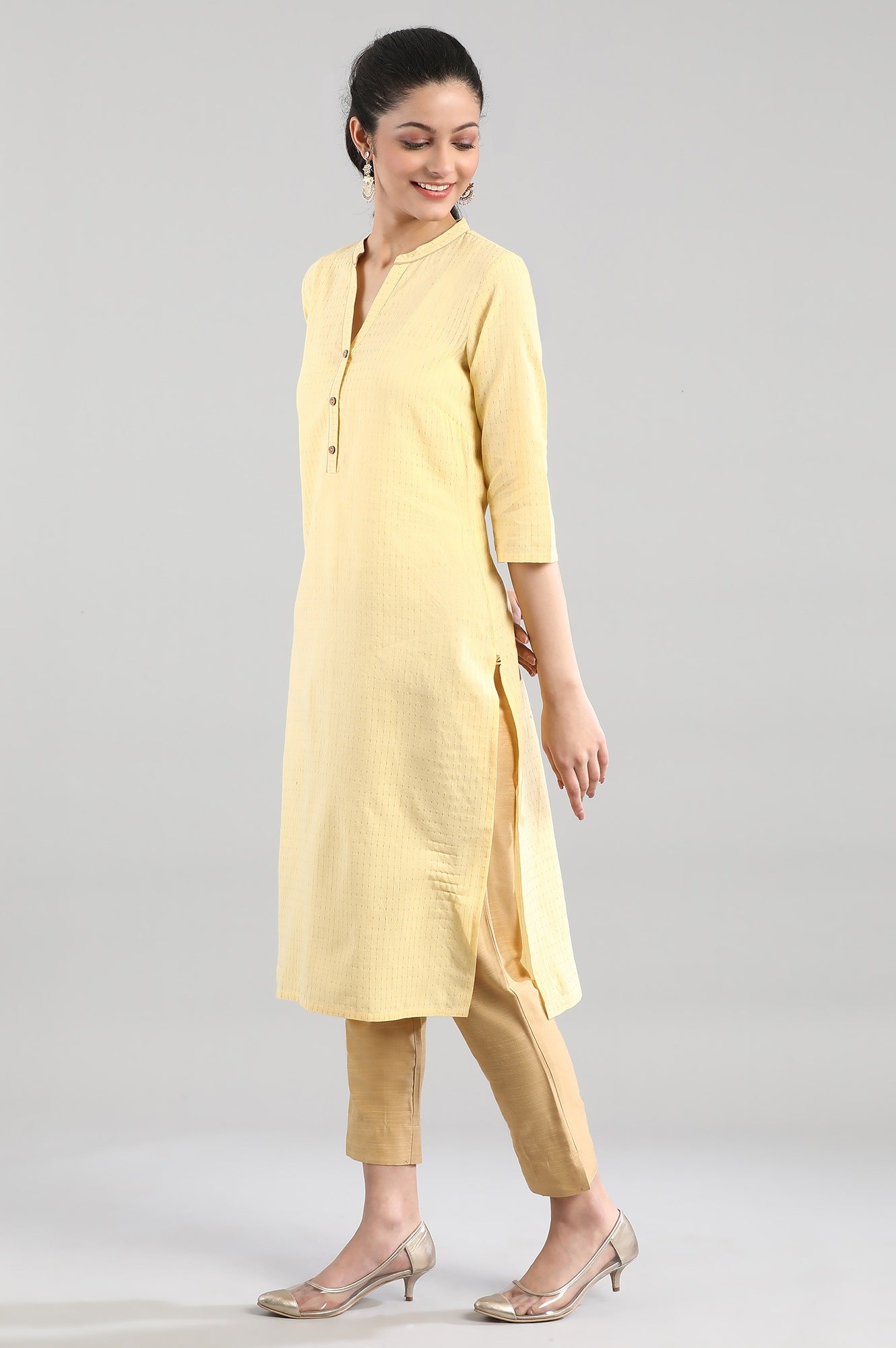 Yellow Casual Cotton kurta