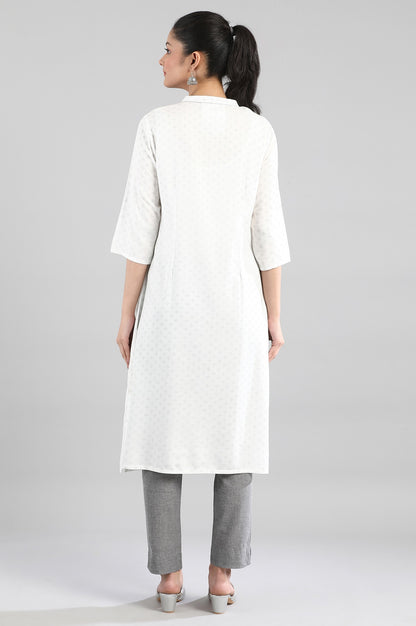 White Printed Button Placket kurta