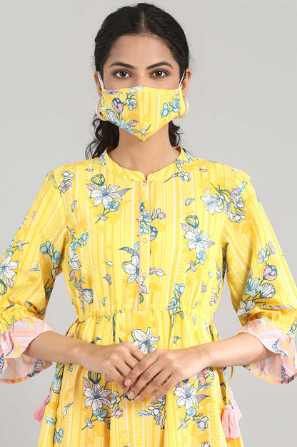 Yellow Printed A-line kurta