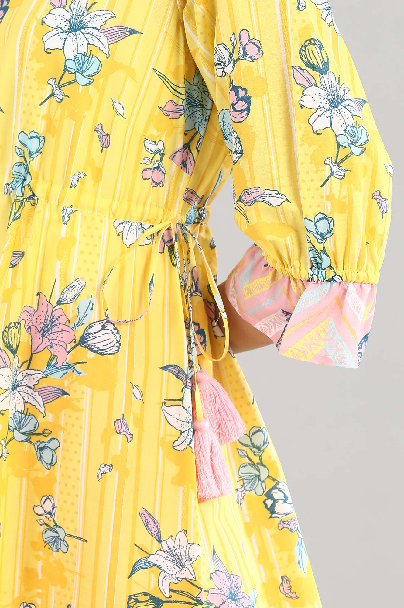 Yellow Printed A-line kurta