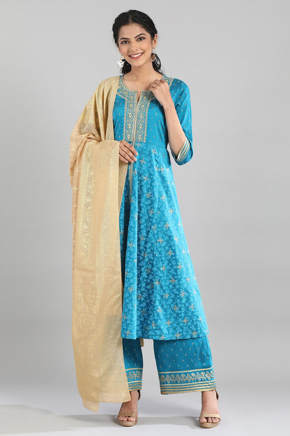 Royal Blue kurta-Palazzo- Gold Dupatta Set