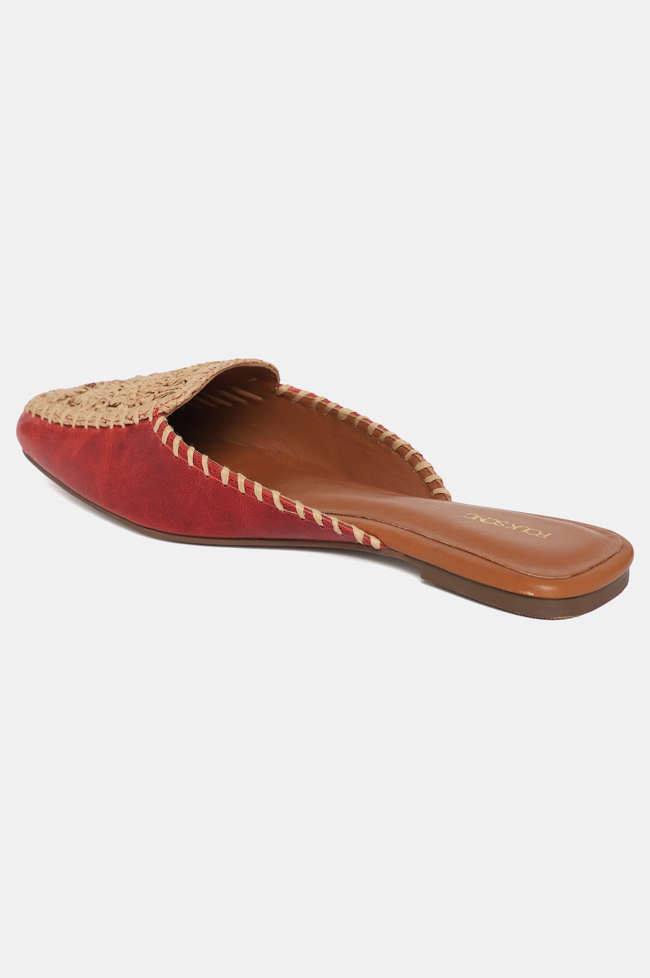 W Rust Woven Design Square Toe Flat-Smeraki