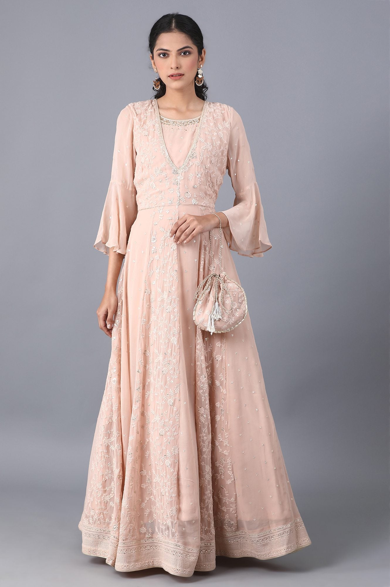 Light Peach Flared Gown